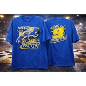 Hendrick Chase Elliott NASCAR Tee XL Blue Racing Graphic Double Sided Shirt
